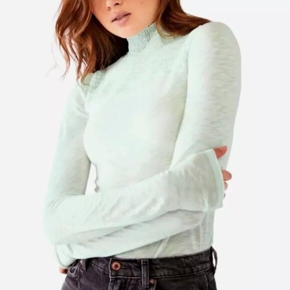 FREE PEOPLE Caroline Long Sleeve Top Romantic Boho Pale Aqua - Picture 1 of 5
